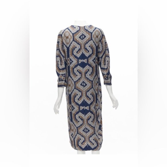 By malene Birger modest long sleeved Blue and Brown Patterned midi NWT Dress - Picture 4 of 4